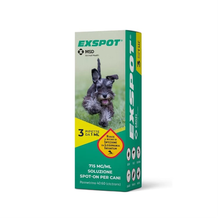 Antiparassitario MSD Exspot 3 Pipette 1 ml Contro Pulci Zecche Zanzare Flebotomi Per Cani