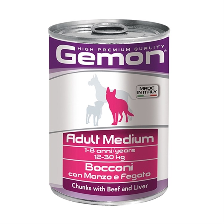 Gemon Adult Medium Bocconi con Manzo e Fegato 415 gr Umido cane