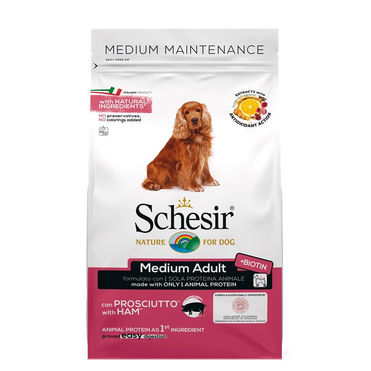 Schesir Dog Medium Adult Prosciutto Monoproteico Mantenimento 12 kg Per Cani